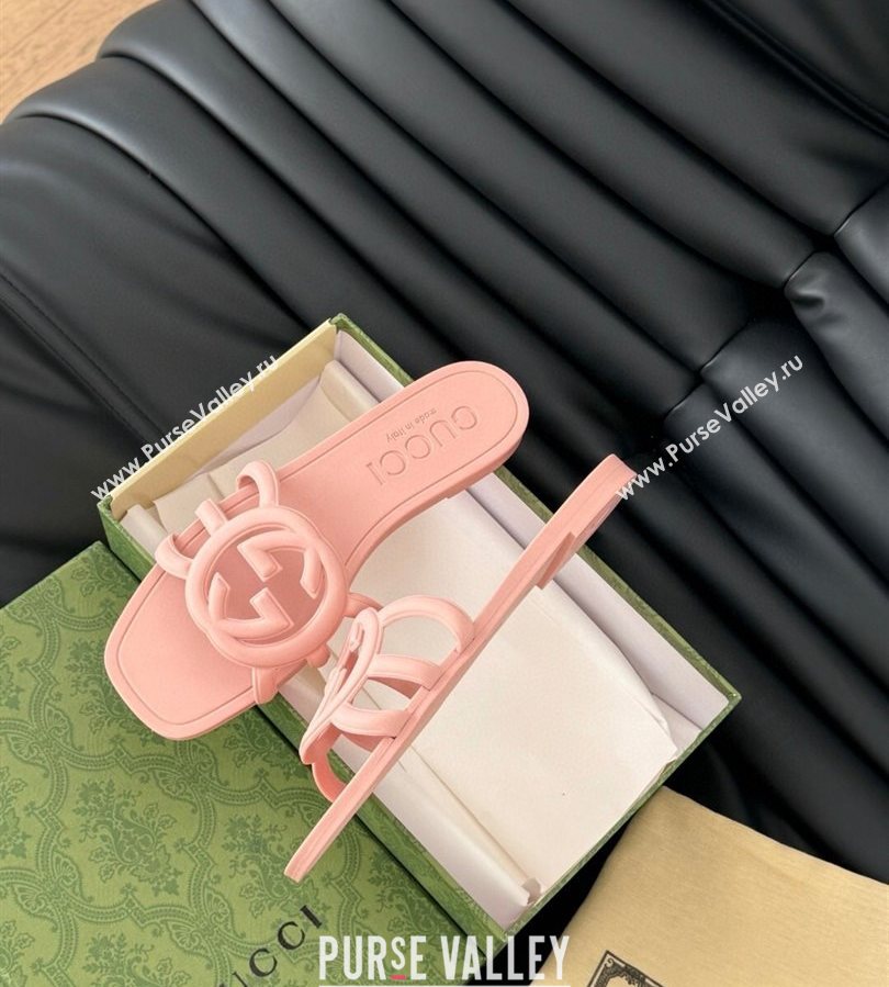 Gucci Interlocking G Flat Slides Sandal in Matte PVC Peachy Pink 2025 780307 (GDX-250711122)