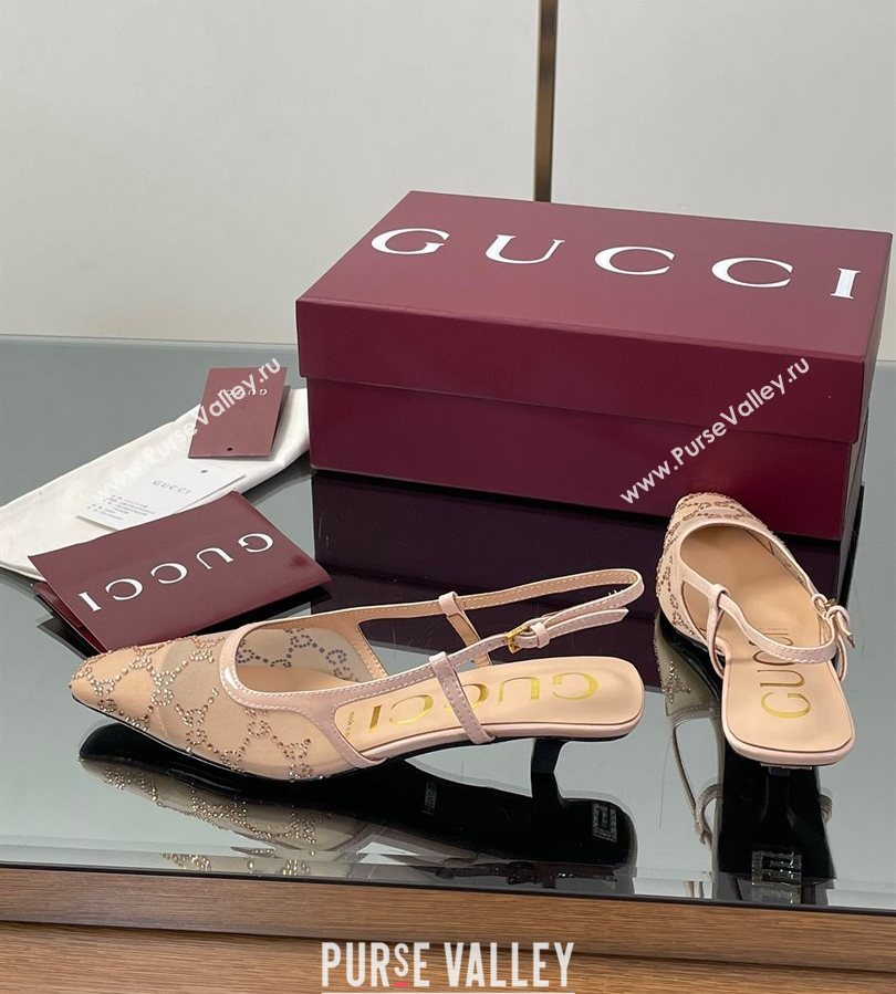 Gucci GG Mesh and Patent Leather Slingback Pumps 3.5cm Nude 2025 840728 (MD-250712031)