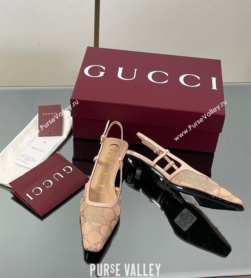 Gucci GG Mesh and Patent Leather Slingback Pumps 3.5cm Nude 2025 840728 (MD-250712031)