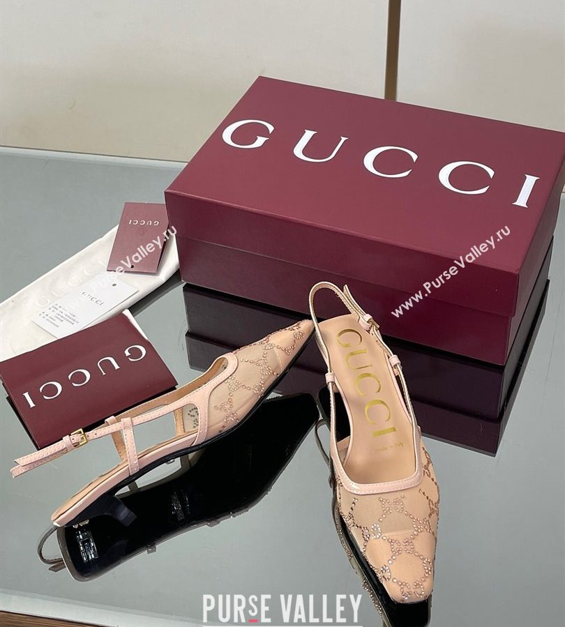 Gucci GG Mesh and Patent Leather Slingback Pumps 3.5cm Nude 2025 840728 (MD-250712031)