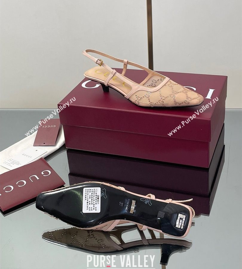 Gucci GG Mesh and Patent Leather Slingback Pumps 3.5cm Nude 2025 840728 (MD-250712031)