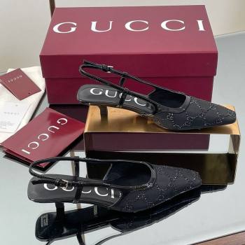 Gucci GG Mesh and Patent Leather Slingback Pumps 3.5cm Black 2025 840728 (MD-250712032)