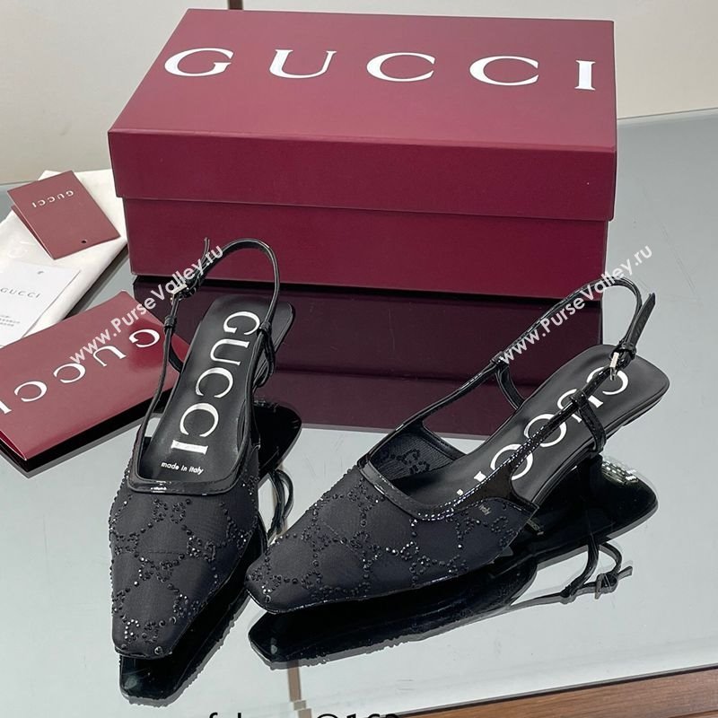 Gucci GG Mesh and Patent Leather Slingback Pumps 3.5cm Black 2025 840728 (MD-250712032)