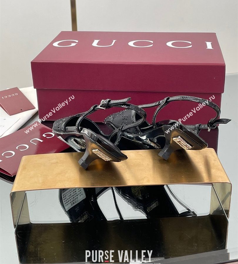 Gucci GG Mesh and Patent Leather Slingback Pumps 3.5cm Black 2025 840728 (MD-250712032)