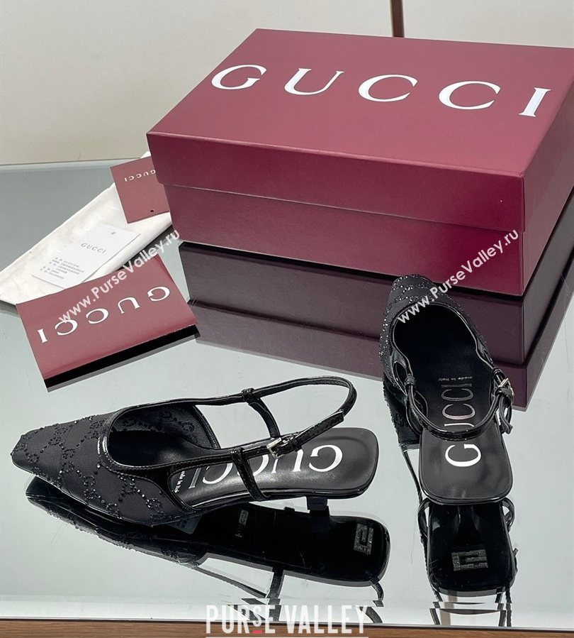Gucci GG Mesh and Patent Leather Slingback Pumps 3.5cm Black 2025 840728 (MD-250712032)