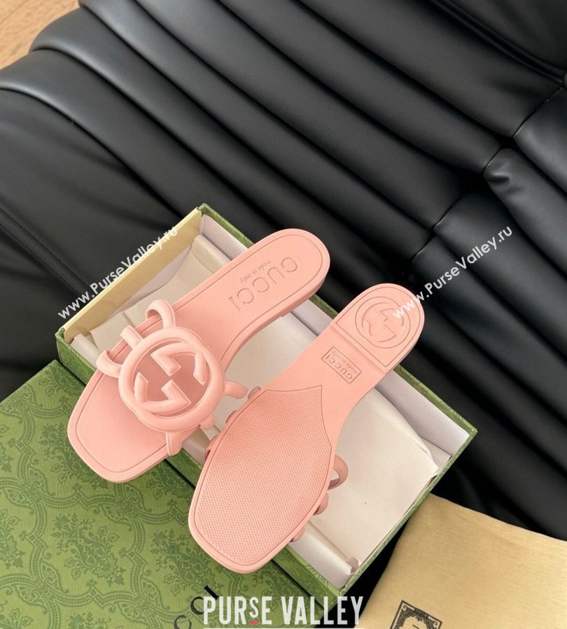 Gucci Interlocking G Flat Slides Sandal in Matte PVC Peachy Pink 2025 780307 (GDX-250711122)