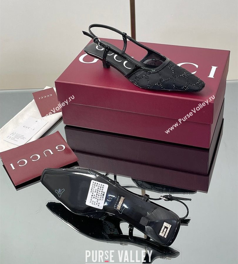 Gucci GG Mesh and Patent Leather Slingback Pumps 3.5cm Black 2025 840728 (MD-250712032)