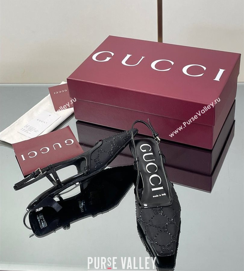 Gucci GG Mesh and Patent Leather Slingback Pumps 3.5cm Black 2025 840728 (MD-250712032)