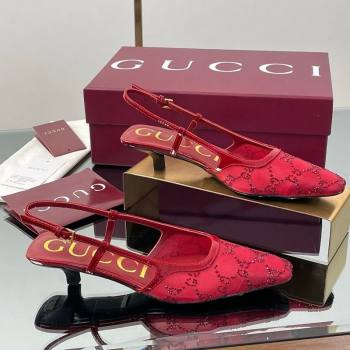 Gucci GG Mesh and Patent Leather Slingback Pumps 3.5cm Red 2025 840728 (MD-250712033)