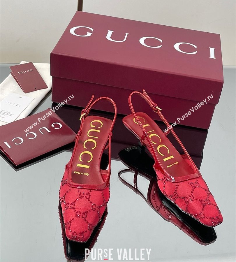 Gucci GG Mesh and Patent Leather Slingback Pumps 3.5cm Red 2025 840728 (MD-250712033)