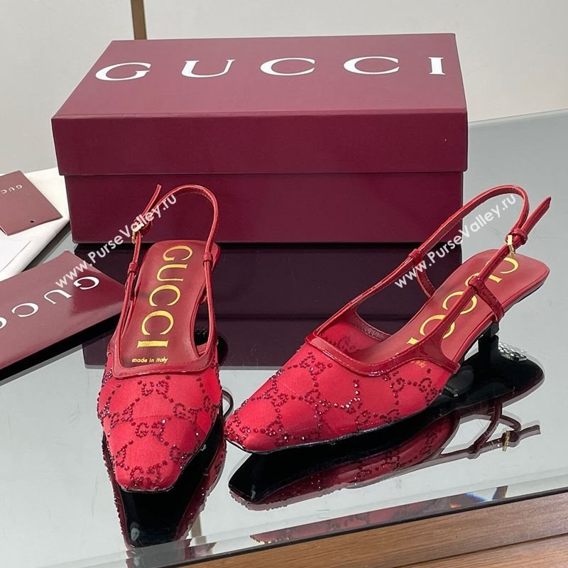 Gucci GG Mesh and Patent Leather Slingback Pumps 3.5cm Red 2025 840728 (MD-250712033)