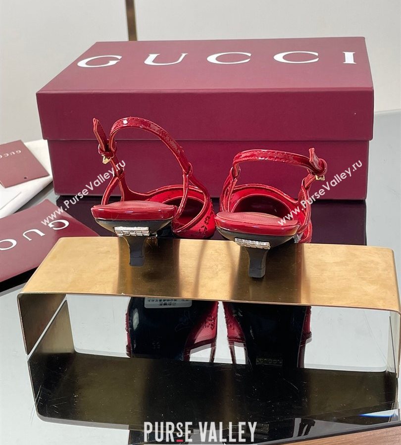 Gucci GG Mesh and Patent Leather Slingback Pumps 3.5cm Red 2025 840728 (MD-250712033)