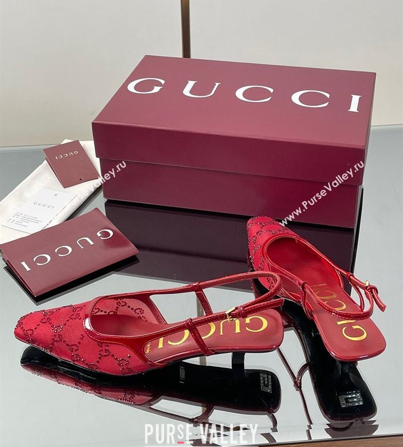 Gucci GG Mesh and Patent Leather Slingback Pumps 3.5cm Red 2025 840728 (MD-250712033)