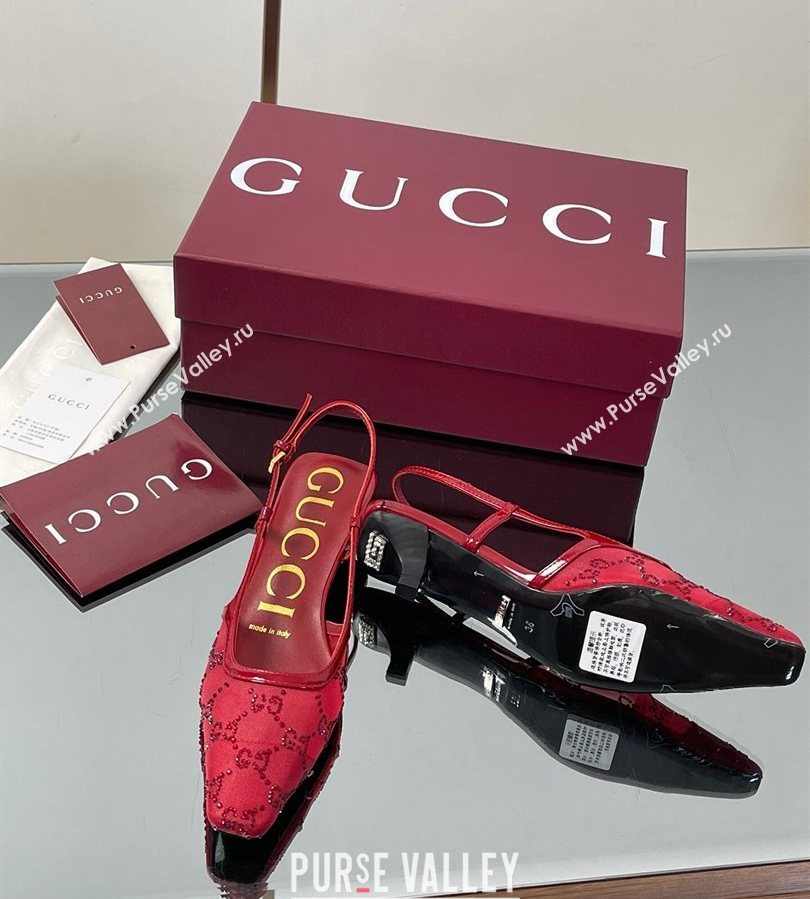Gucci GG Mesh and Patent Leather Slingback Pumps 3.5cm Red 2025 840728 (MD-250712033)