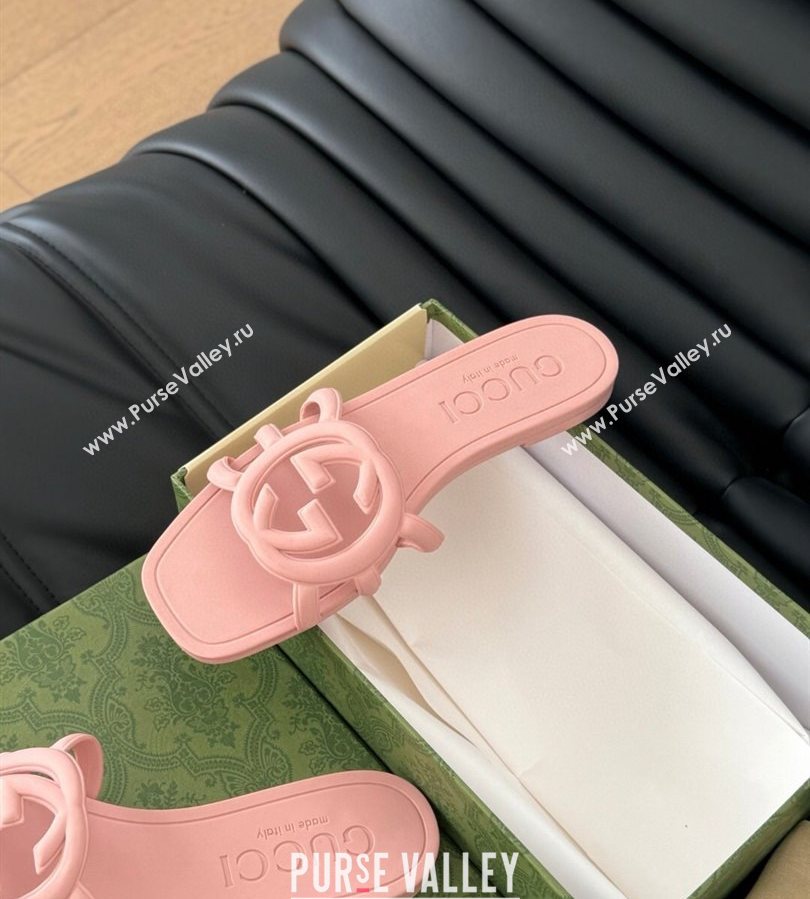 Gucci Interlocking G Flat Slides Sandal in Matte PVC Peachy Pink 2025 780307 (GDX-250711122)