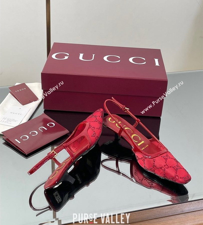 Gucci GG Mesh and Patent Leather Slingback Pumps 3.5cm Red 2025 840728 (MD-250712033)