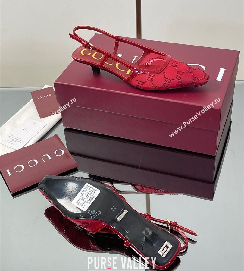 Gucci GG Mesh and Patent Leather Slingback Pumps 3.5cm Red 2025 840728 (MD-250712033)