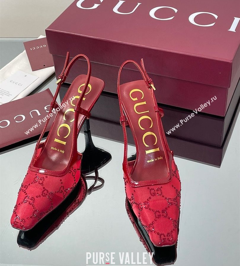 Gucci GG Mesh and Patent Leather Slingback Pumps 7.5cm Red 2025 840728 (MD-250712034)