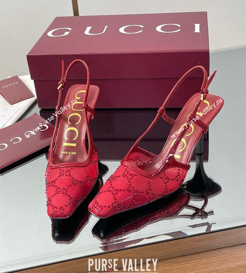 Gucci GG Mesh and Patent Leather Slingback Pumps 7.5cm Red 2025 840728 (MD-250712034)