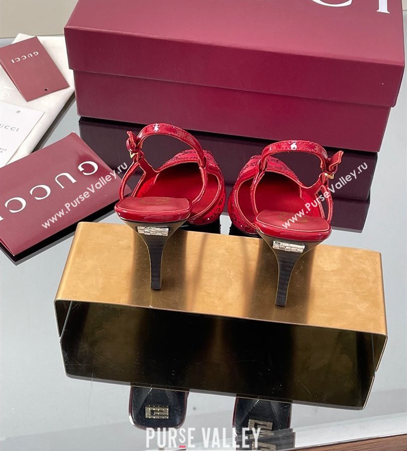 Gucci GG Mesh and Patent Leather Slingback Pumps 7.5cm Red 2025 840728 (MD-250712034)