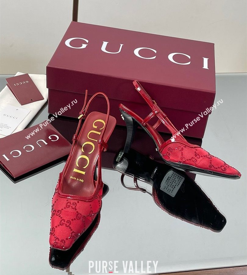Gucci GG Mesh and Patent Leather Slingback Pumps 7.5cm Red 2025 840728 (MD-250712034)