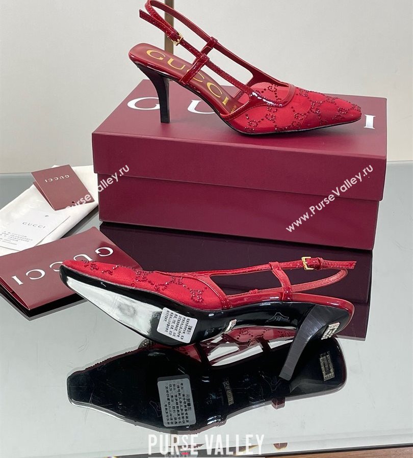Gucci GG Mesh and Patent Leather Slingback Pumps 7.5cm Red 2025 840728 (MD-250712034)