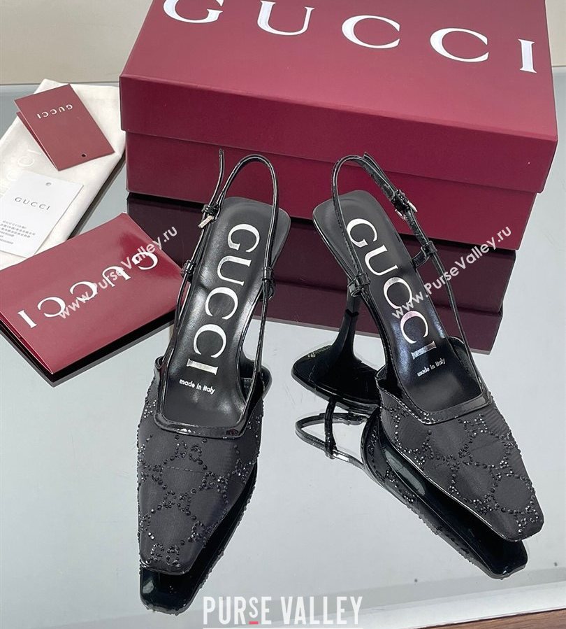 Gucci GG Mesh and Patent Leather Slingback Pumps 7.5cm Black 2025 840728 (MD-250712035)