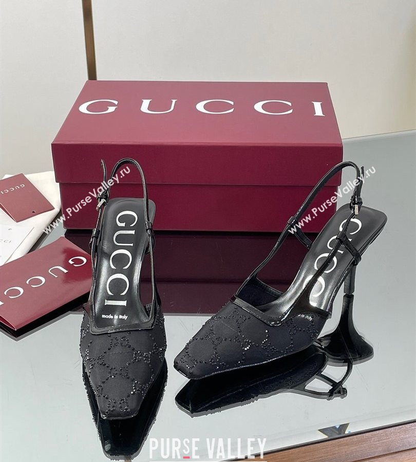 Gucci GG Mesh and Patent Leather Slingback Pumps 7.5cm Black 2025 840728 (MD-250712035)