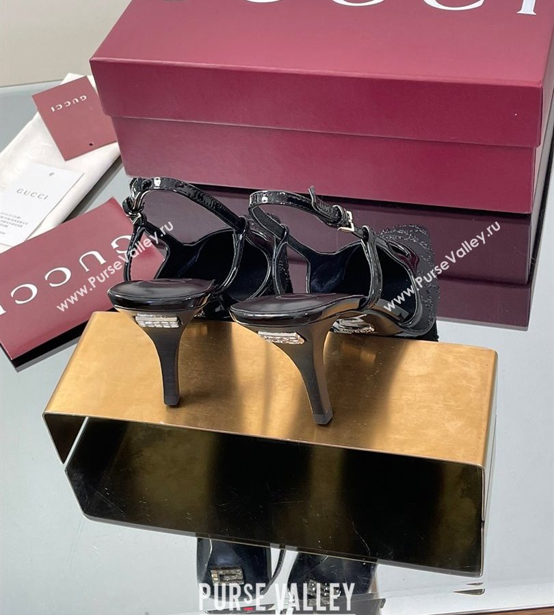 Gucci GG Mesh and Patent Leather Slingback Pumps 7.5cm Black 2025 840728 (MD-250712035)