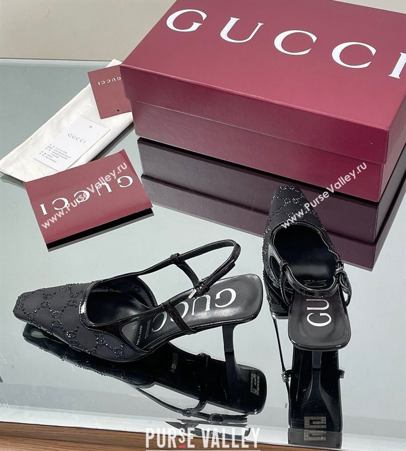 Gucci GG Mesh and Patent Leather Slingback Pumps 7.5cm Black 2025 840728 (MD-250712035)