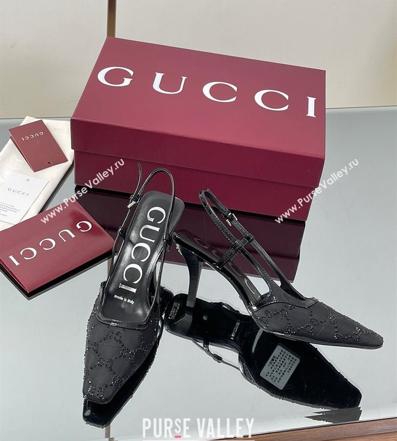 Gucci GG Mesh and Patent Leather Slingback Pumps 7.5cm Black 2025 840728 (MD-250712035)
