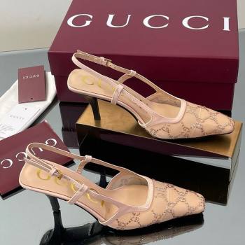 Gucci GG Mesh and Patent Leather Slingback Pumps 7.5cm Nude 2025 840728 (MD-250712036)