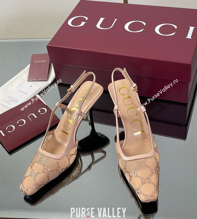 Gucci GG Mesh and Patent Leather Slingback Pumps 7.5cm Nude 2025 840728 (MD-250712036)
