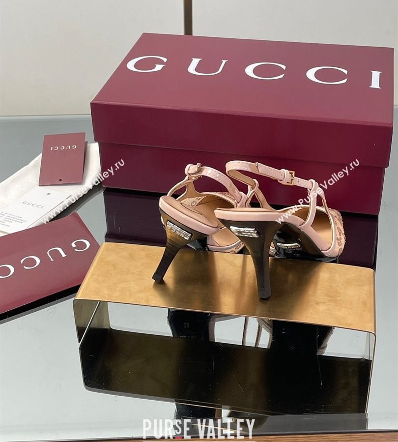 Gucci GG Mesh and Patent Leather Slingback Pumps 7.5cm Nude 2025 840728 (MD-250712036)
