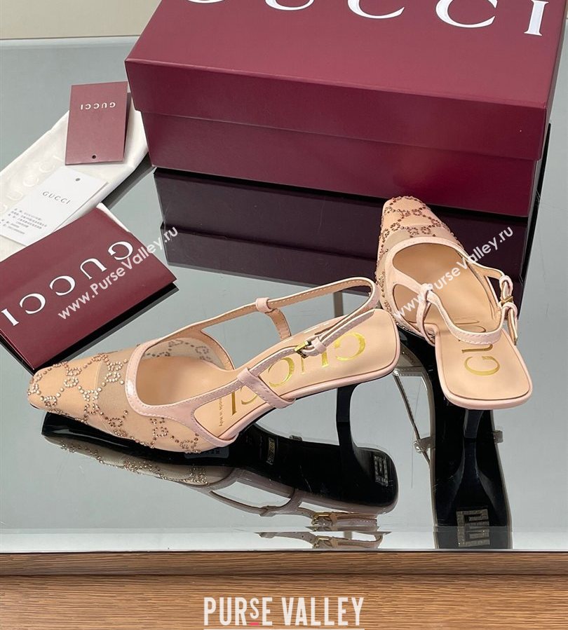 Gucci GG Mesh and Patent Leather Slingback Pumps 7.5cm Nude 2025 840728 (MD-250712036)