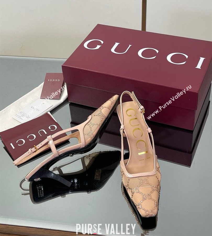Gucci GG Mesh and Patent Leather Slingback Pumps 7.5cm Nude 2025 840728 (MD-250712036)