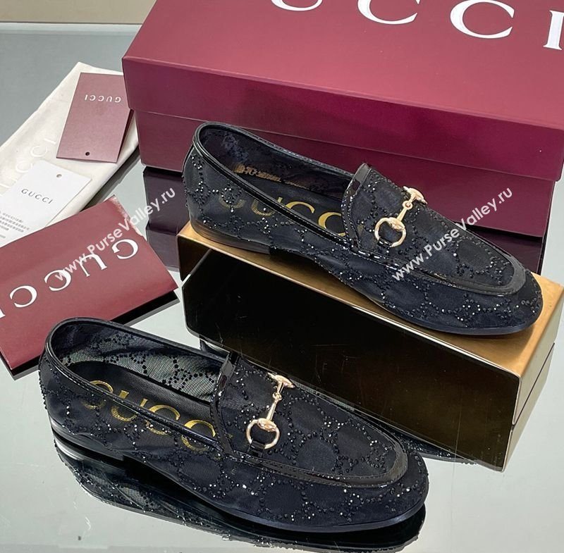 Gucci GG Mesh and Patent Leather Jordaan Loafers Black 2025 835483 (MD-250712037)
