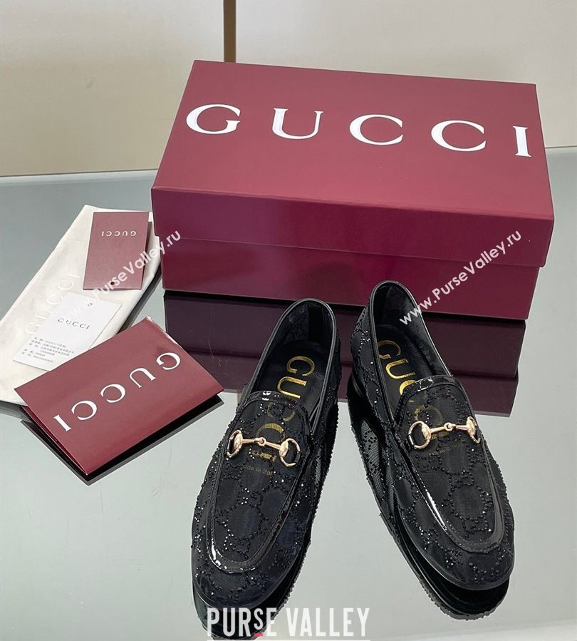 Gucci GG Mesh and Patent Leather Jordaan Loafers Black 2025 835483 (MD-250712037)