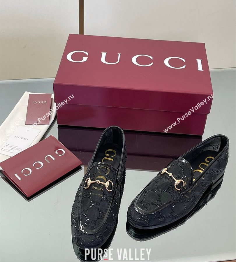 Gucci GG Mesh and Patent Leather Jordaan Loafers Black 2025 835483 (MD-250712037)