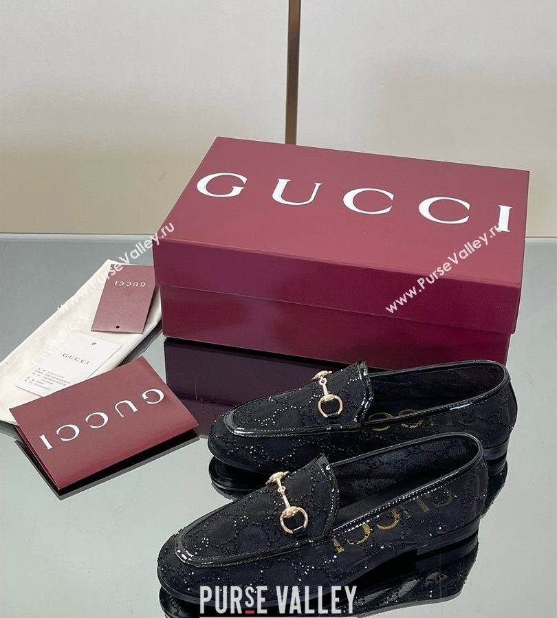 Gucci GG Mesh and Patent Leather Jordaan Loafers Black 2025 835483 (MD-250712037)