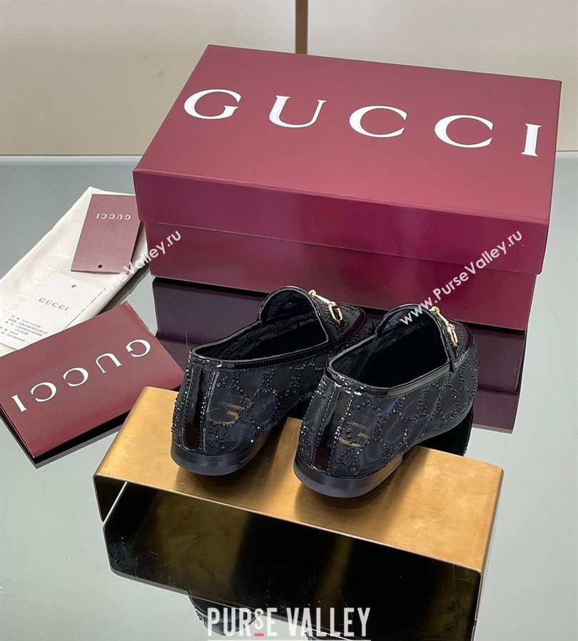 Gucci GG Mesh and Patent Leather Jordaan Loafers Black 2025 835483 (MD-250712037)