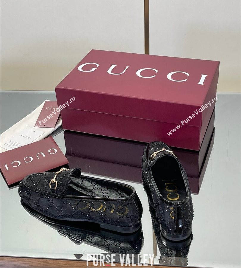 Gucci GG Mesh and Patent Leather Jordaan Loafers Black 2025 835483 (MD-250712037)
