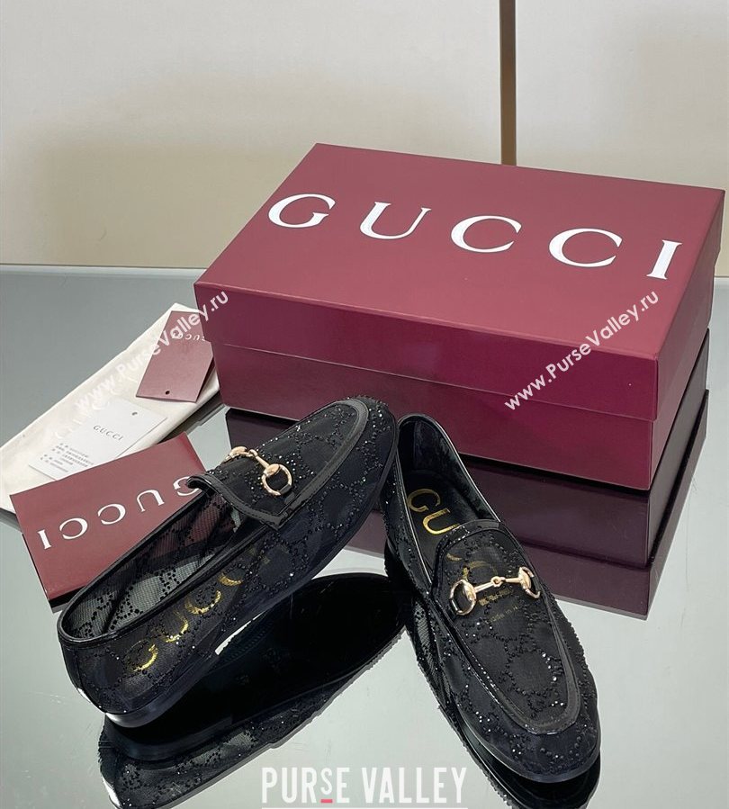 Gucci GG Mesh and Patent Leather Jordaan Loafers Black 2025 835483 (MD-250712037)