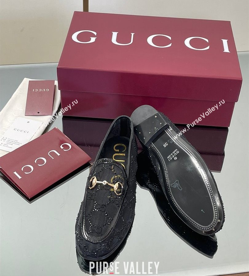 Gucci GG Mesh and Patent Leather Jordaan Loafers Black 2025 835483 (MD-250712037)