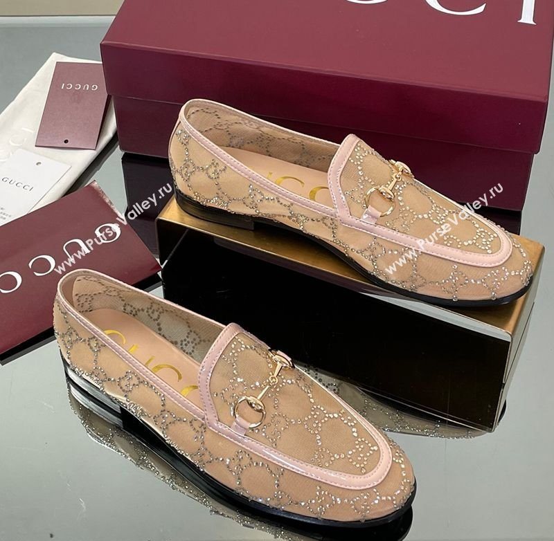 Gucci GG Mesh and Patent Leather Jordaan Loafers Nude 2025 835483 (MD-250712038)