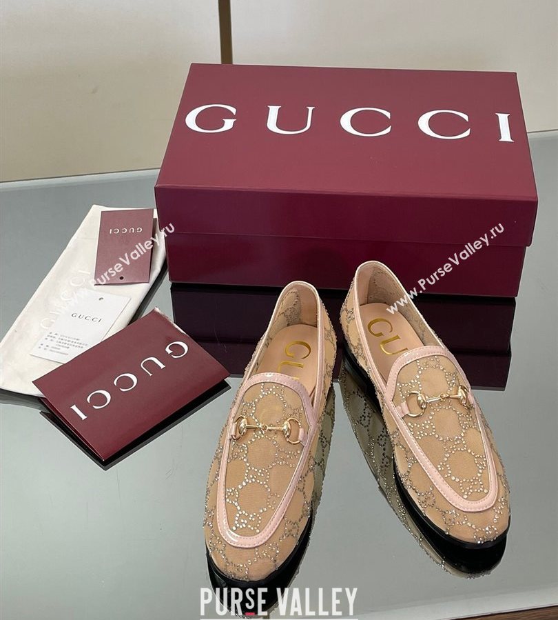 Gucci GG Mesh and Patent Leather Jordaan Loafers Nude 2025 835483 (MD-250712038)
