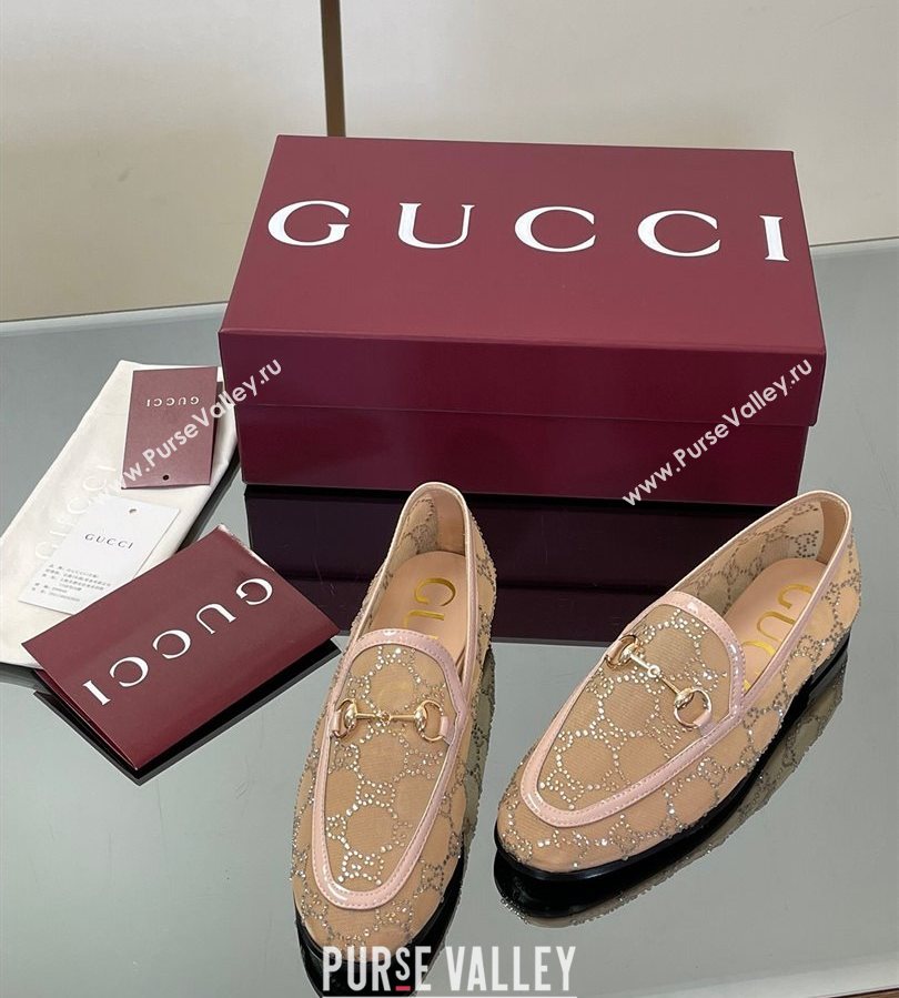 Gucci GG Mesh and Patent Leather Jordaan Loafers Nude 2025 835483 (MD-250712038)