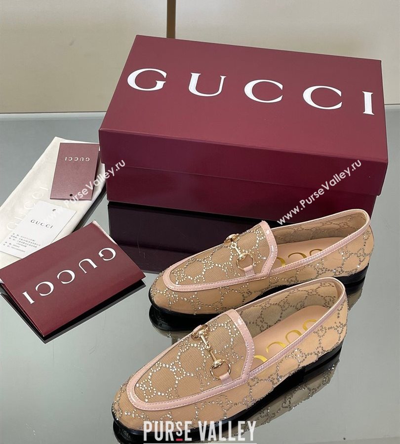 Gucci GG Mesh and Patent Leather Jordaan Loafers Nude 2025 835483 (MD-250712038)