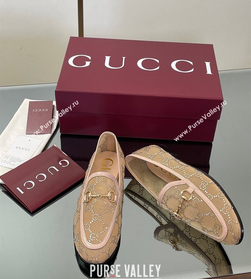 Gucci GG Mesh and Patent Leather Jordaan Loafers Nude 2025 835483 (MD-250712038)