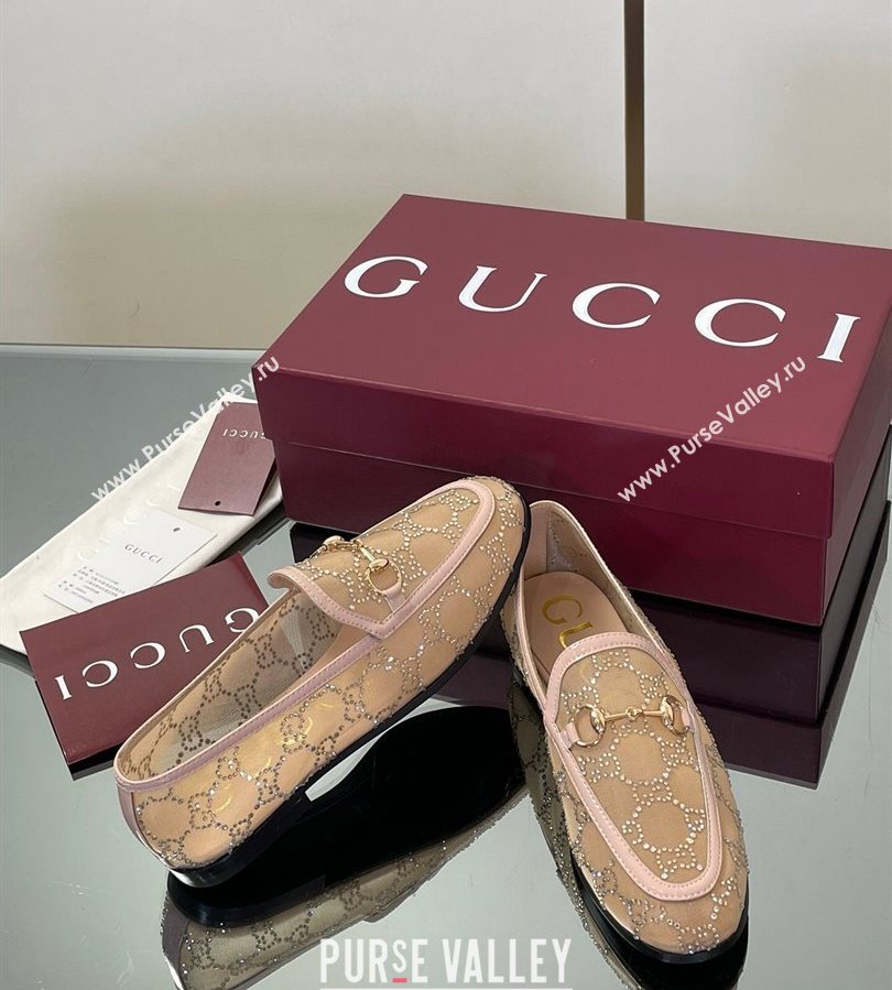 Gucci GG Mesh and Patent Leather Jordaan Loafers Nude 2025 835483 (MD-250712038)